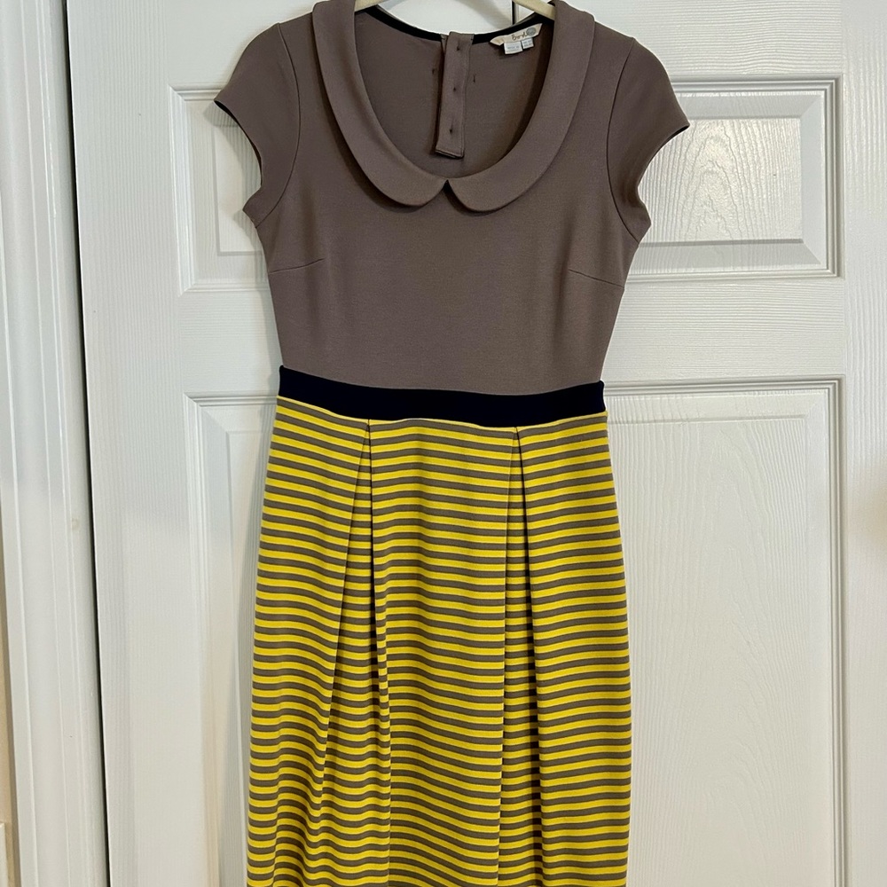 Boden, size 4, knit dress, gray & yellow